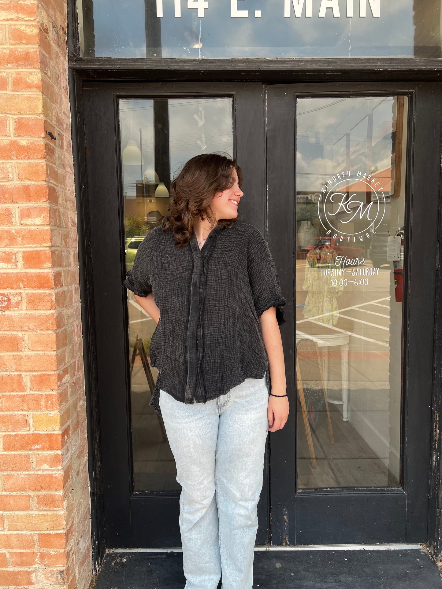 June Ash Balck Button Down