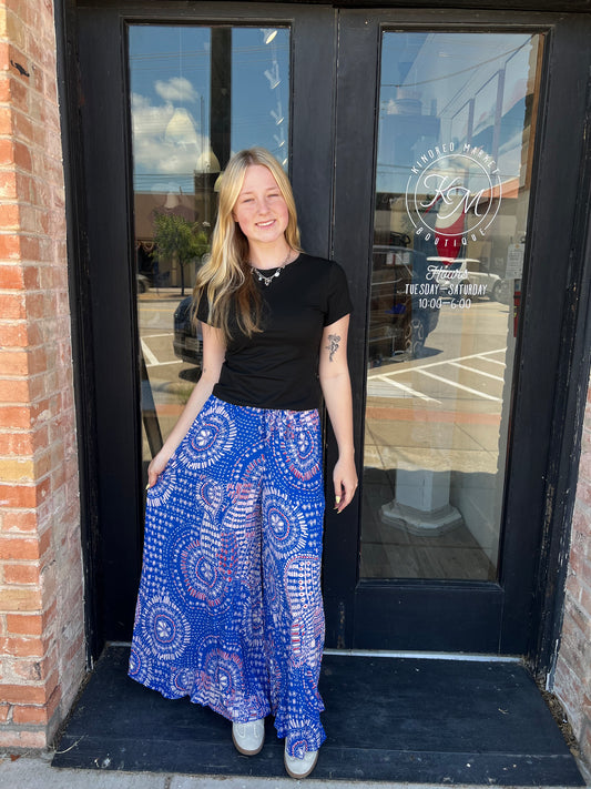 Dana Sapphire Wide Leg Patterned Pants