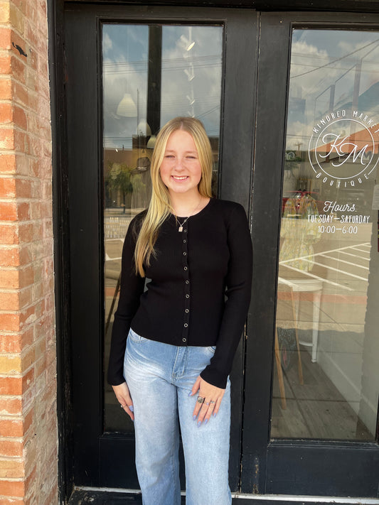 Astrid Black Ribbed Cardigan