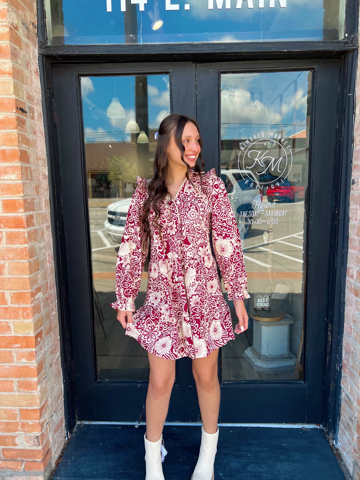 Briar Burgundy Mix Long Sleeve Mini Dress