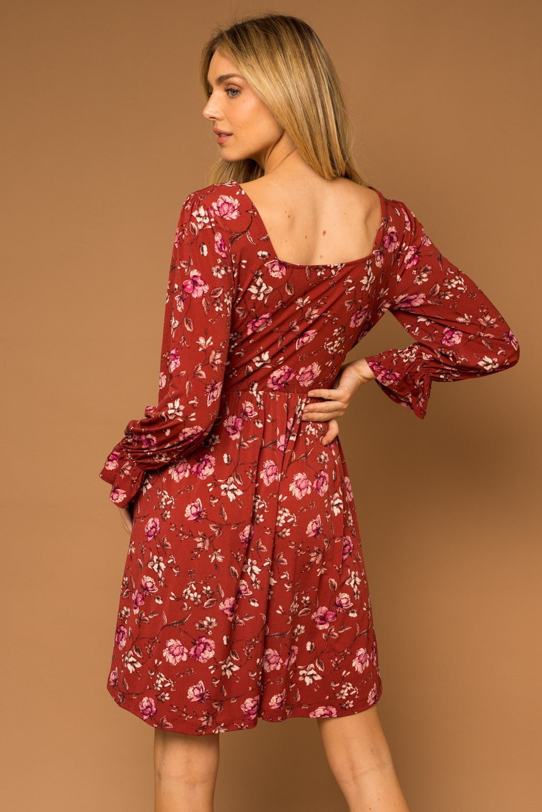 Jenna Burgundy Floral Square Neck Midi Dress