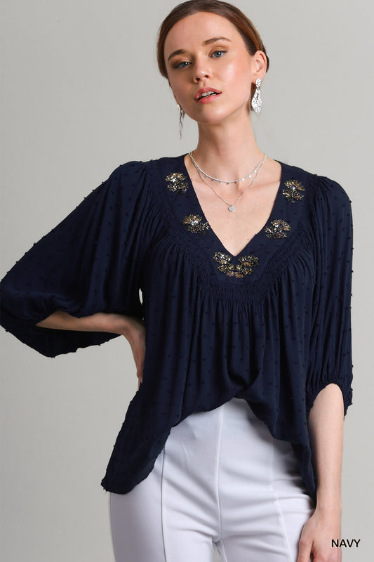 Margot Navy Embellished Top