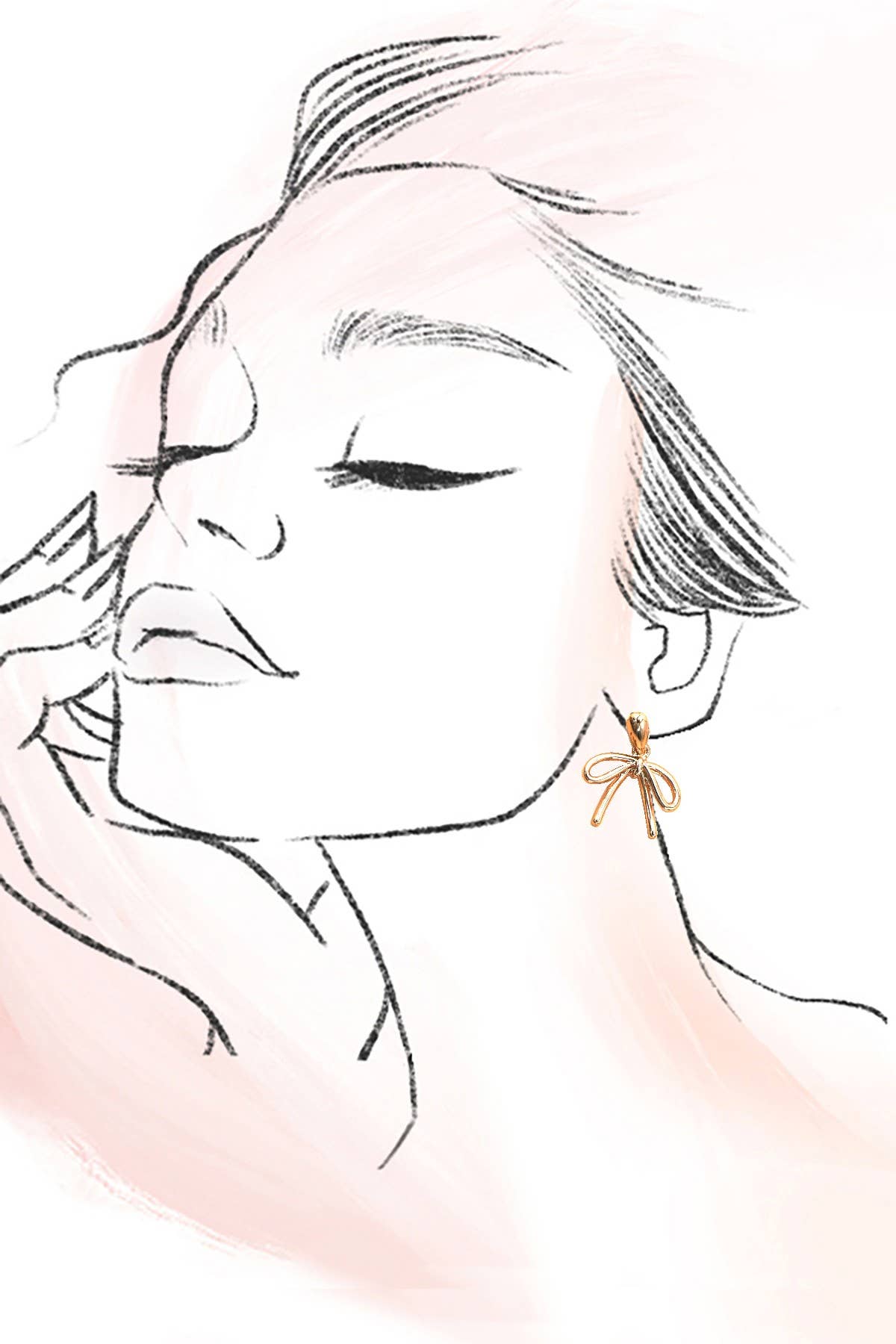 TEARDROP STUD BOW CHARM DROP EARRINGS