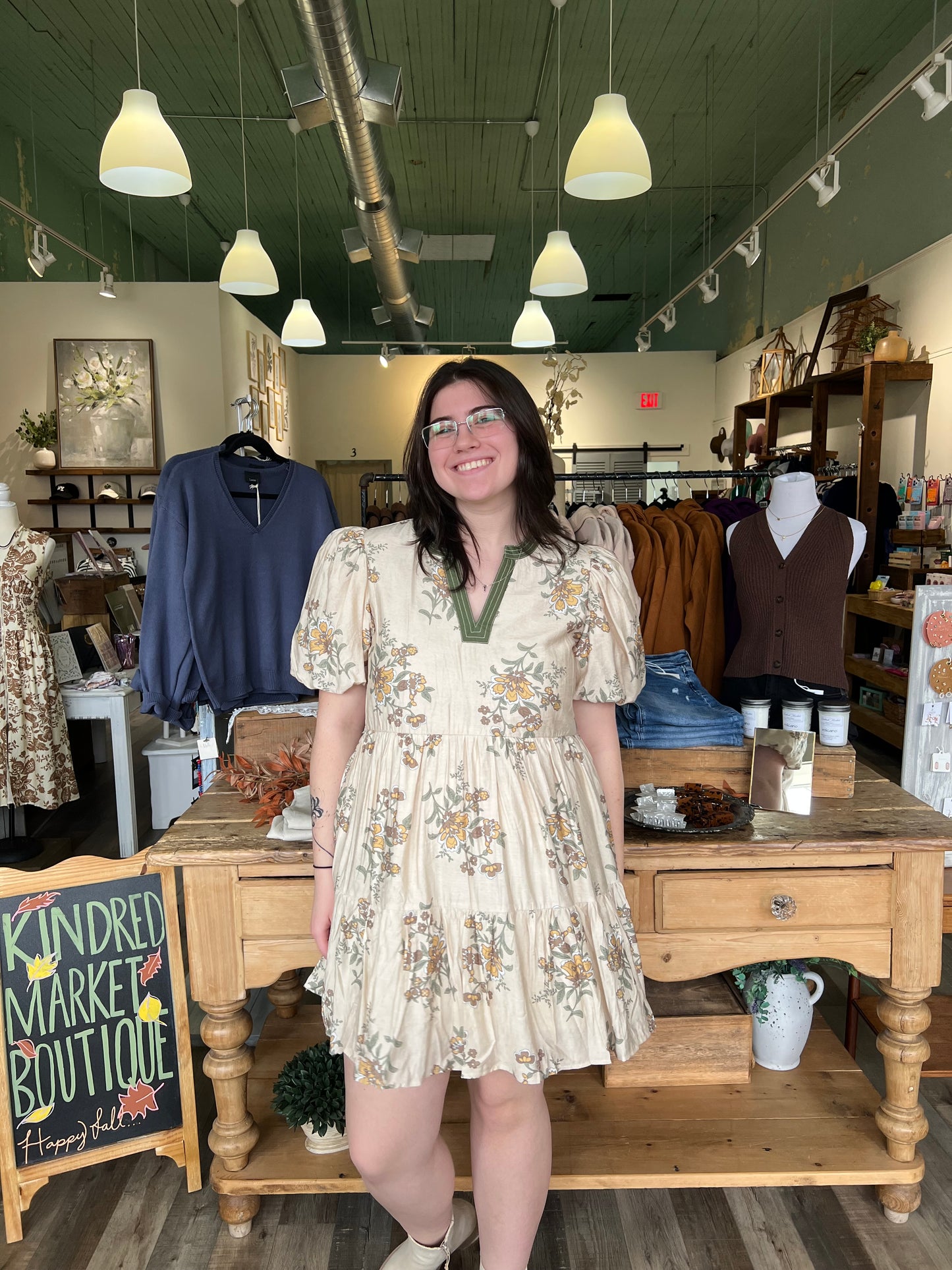 Autumn Brown Floral Mini Dress
