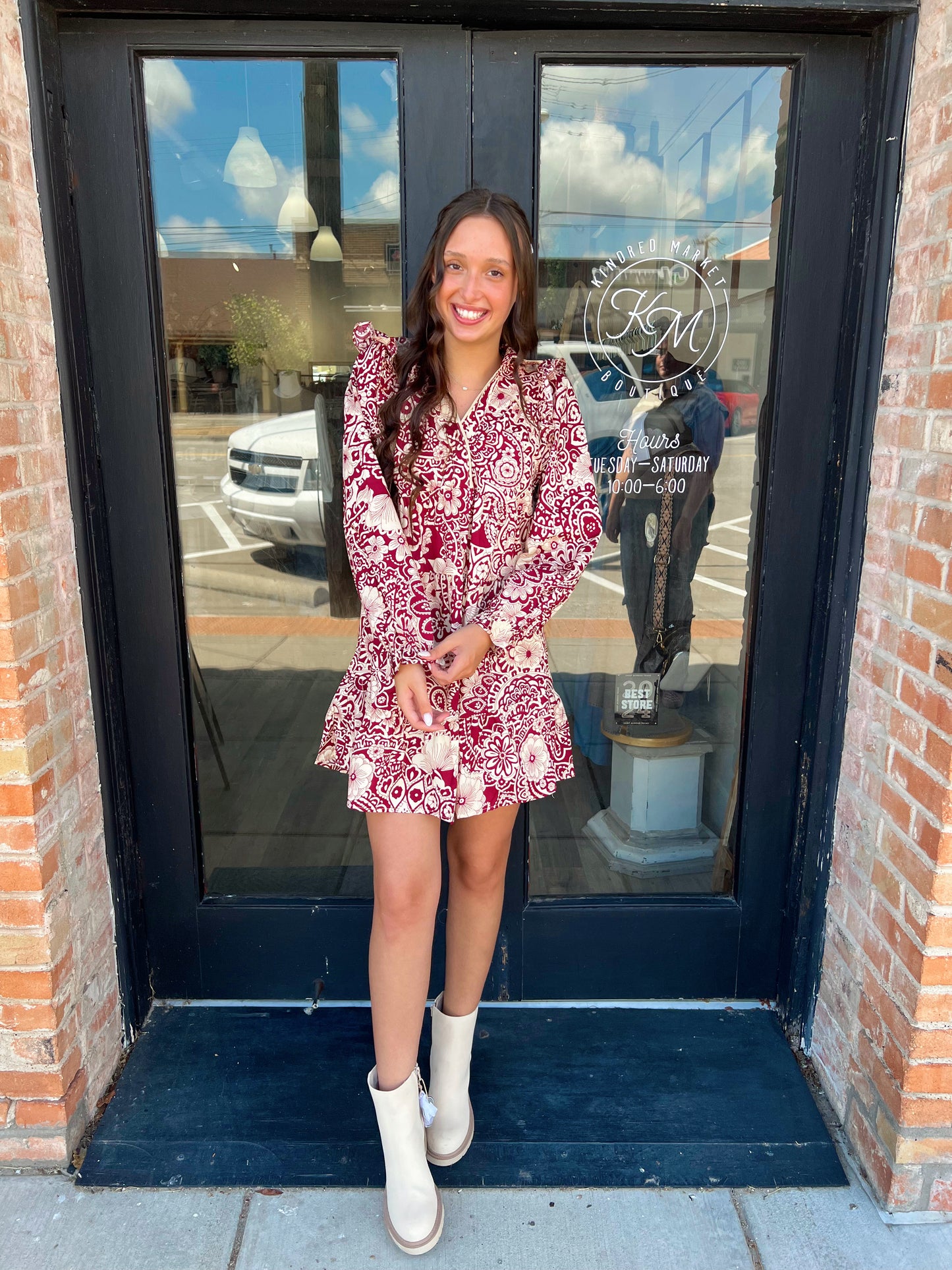 Briar Burgundy Mix Long Sleeve Mini Dress