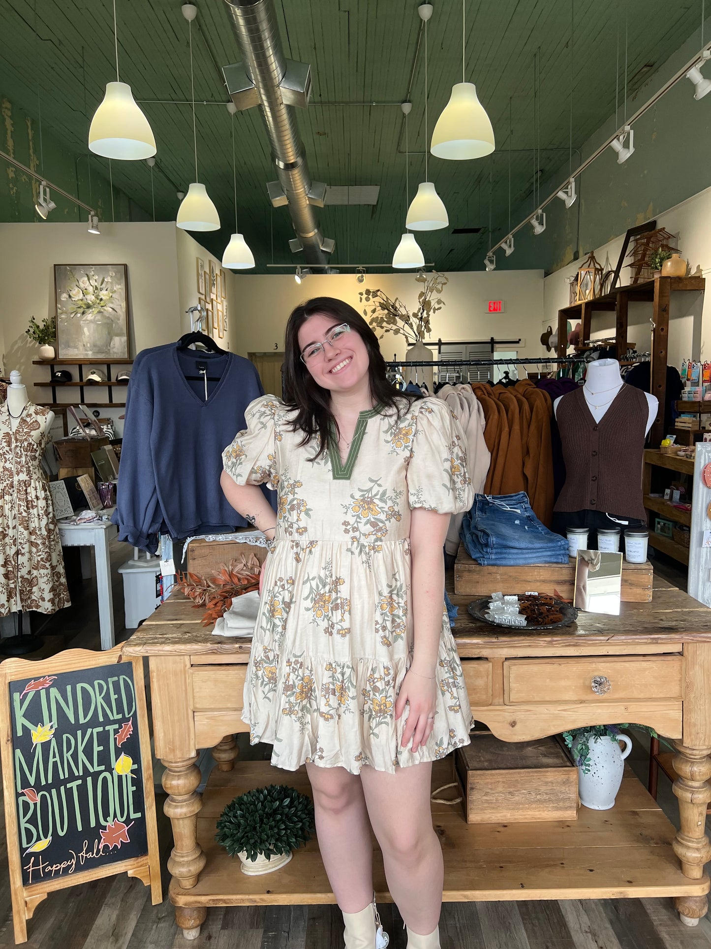 Autumn Brown Floral Mini Dress