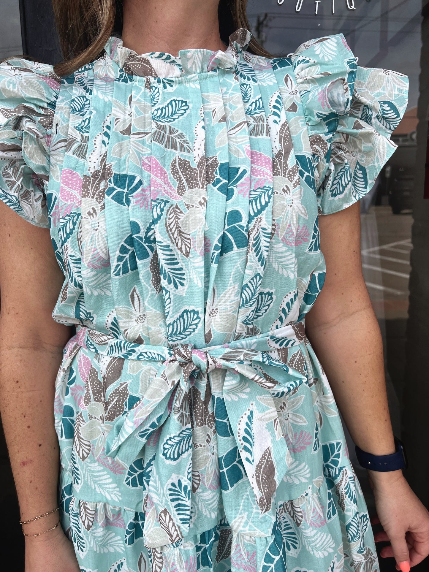 Glinda Teal Pleated Mini Dress