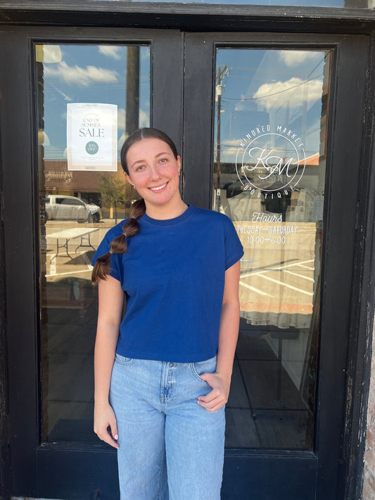 Olivia Cropped Navy Tee