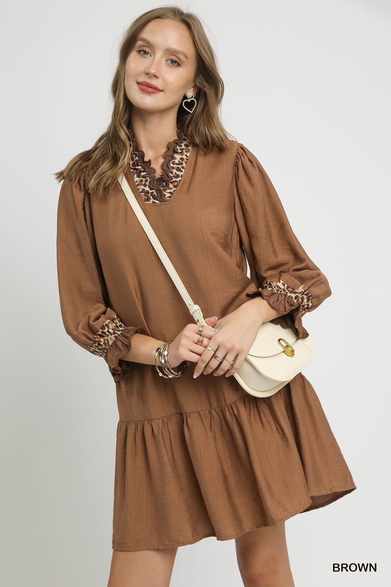 Lili Brown Ruffle Mini Dress