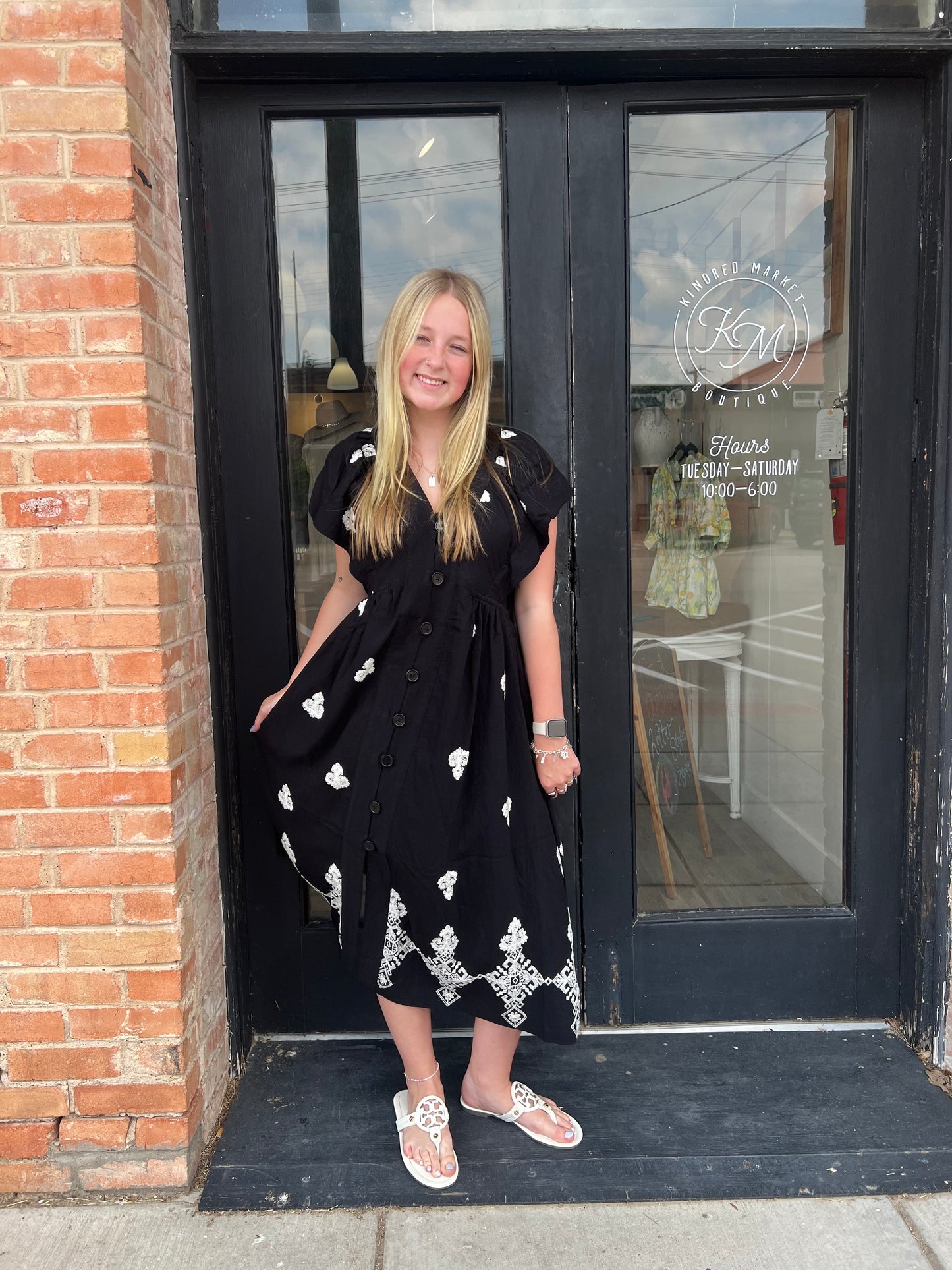 Ashley Black Embroidered Midi Dress