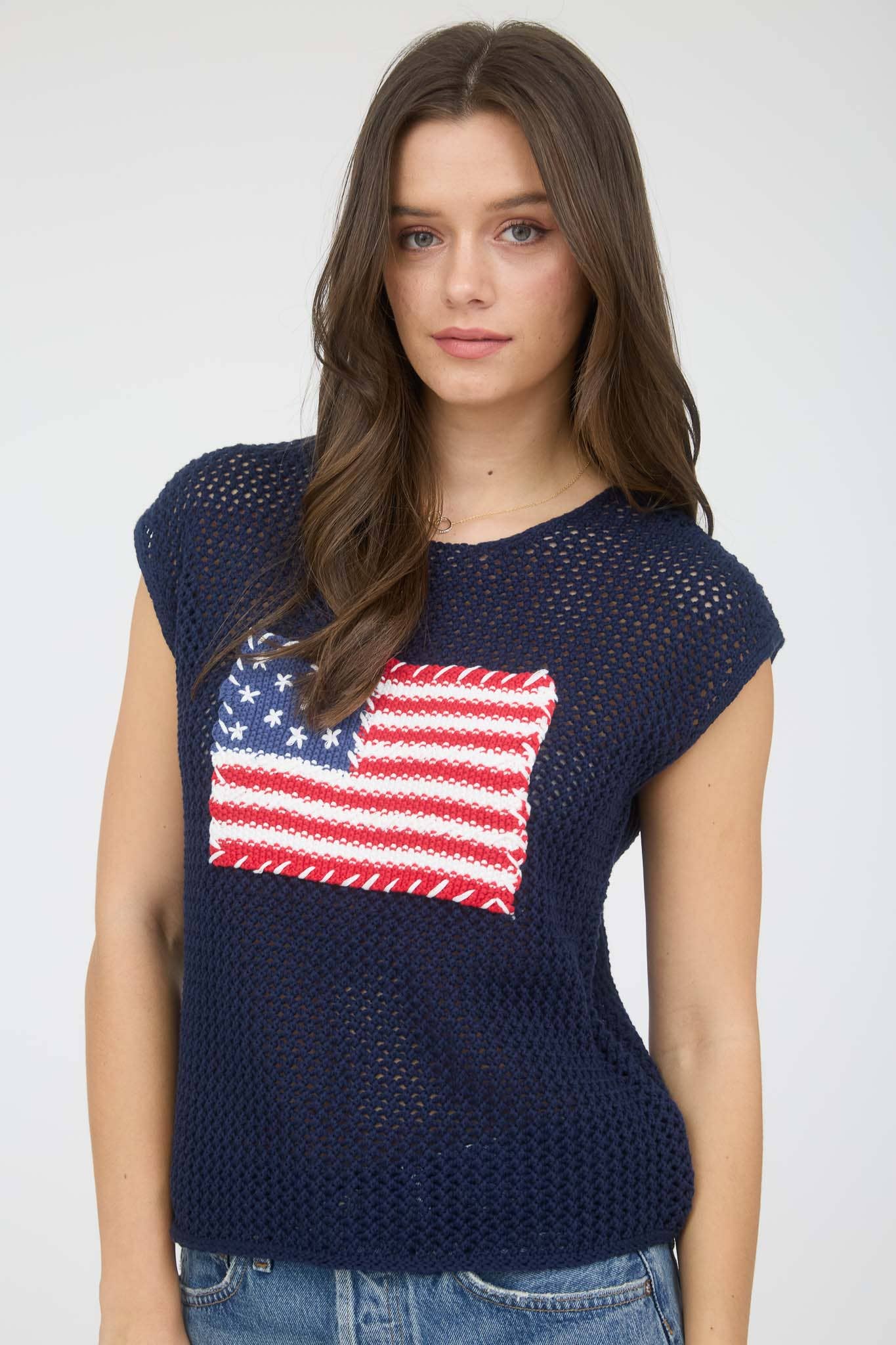 AMERICAN FLAG CROCHET KNIT SWEATER TOP
