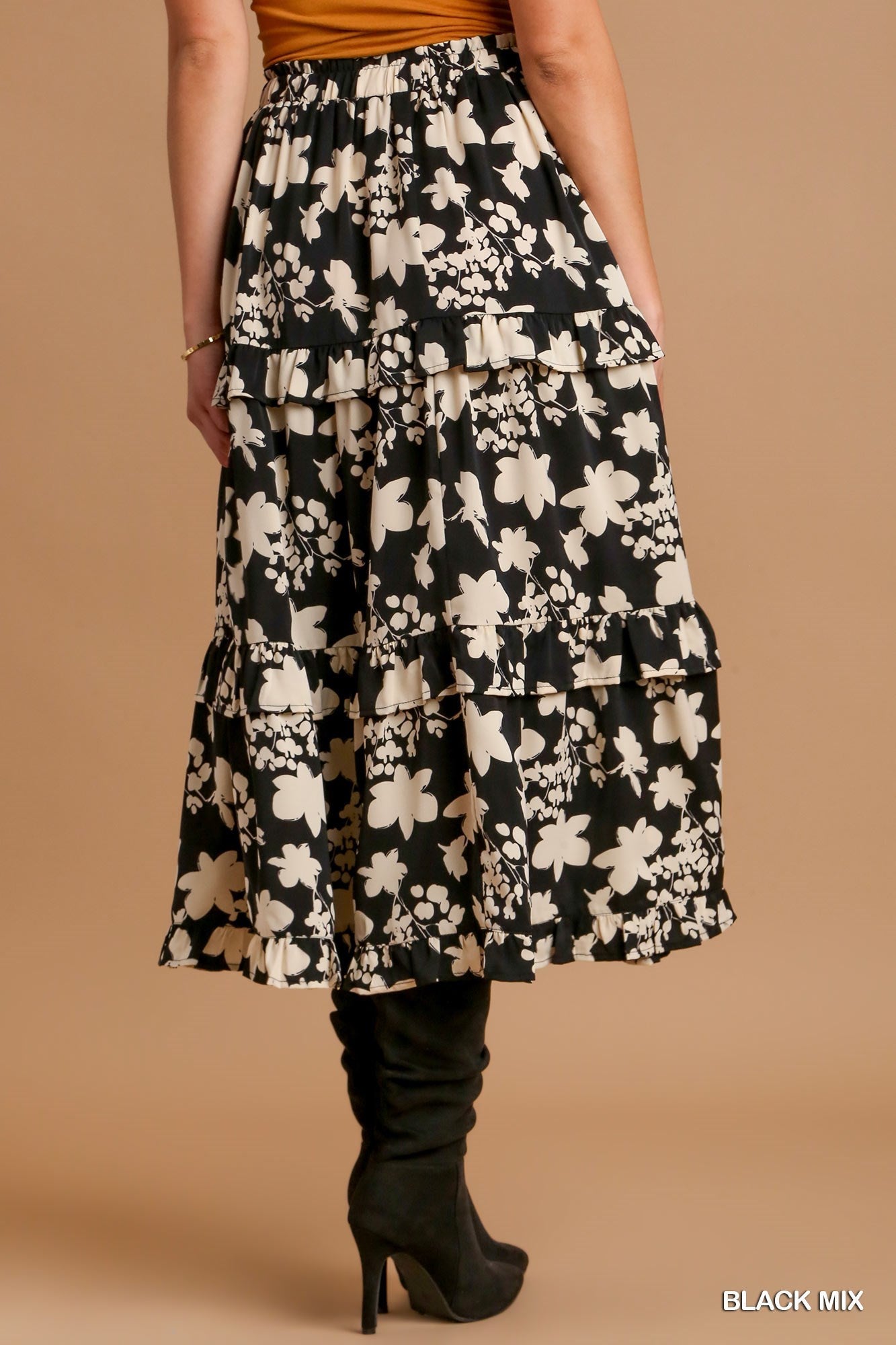 Vivian Black Floral Midi Skirt