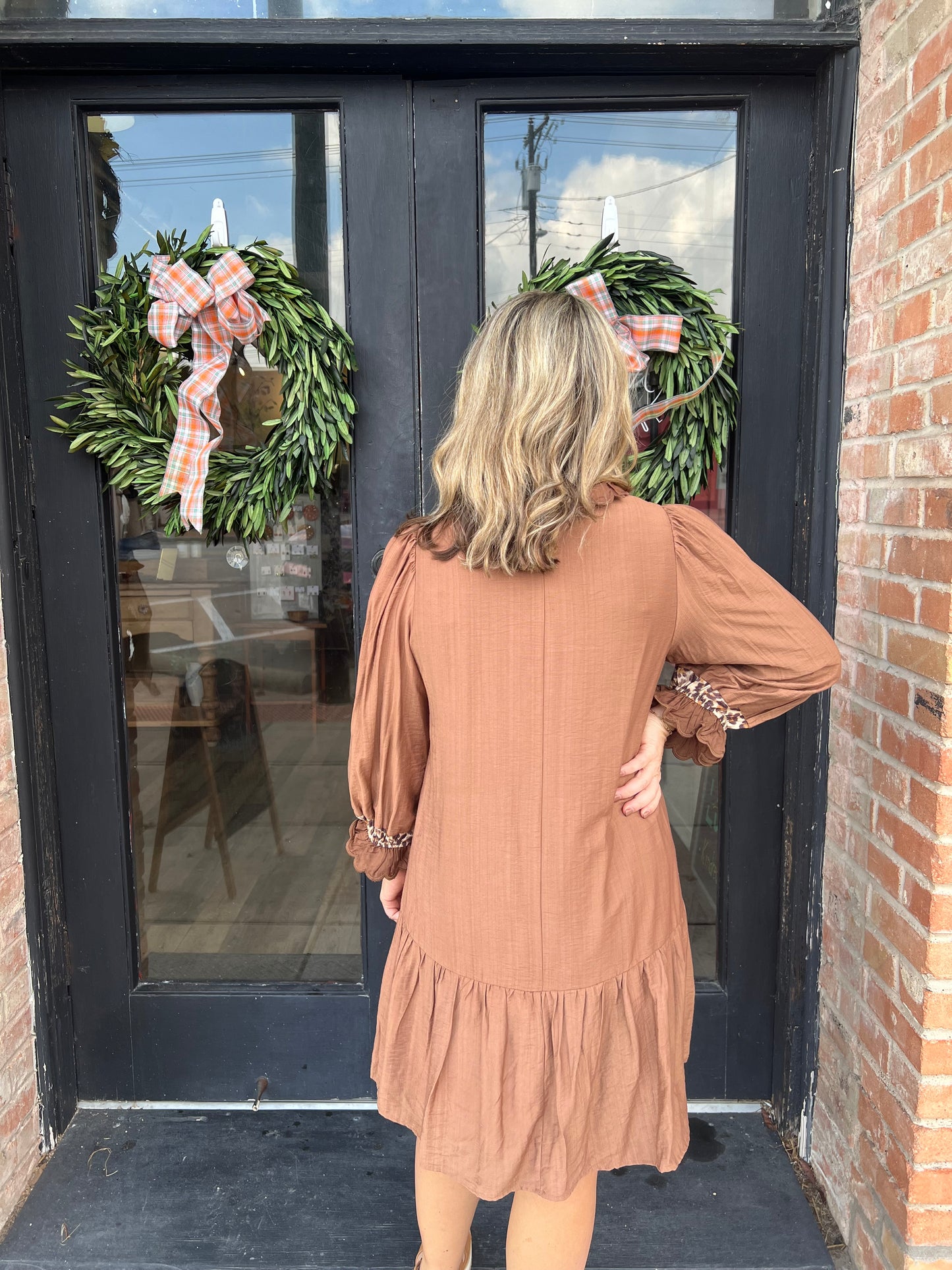 Lili Brown Ruffle Mini Dress