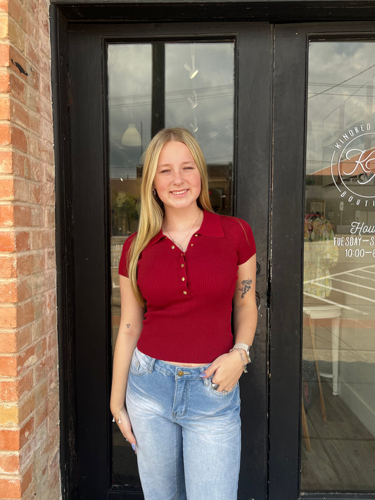 Lily Deep Red Knit Polo