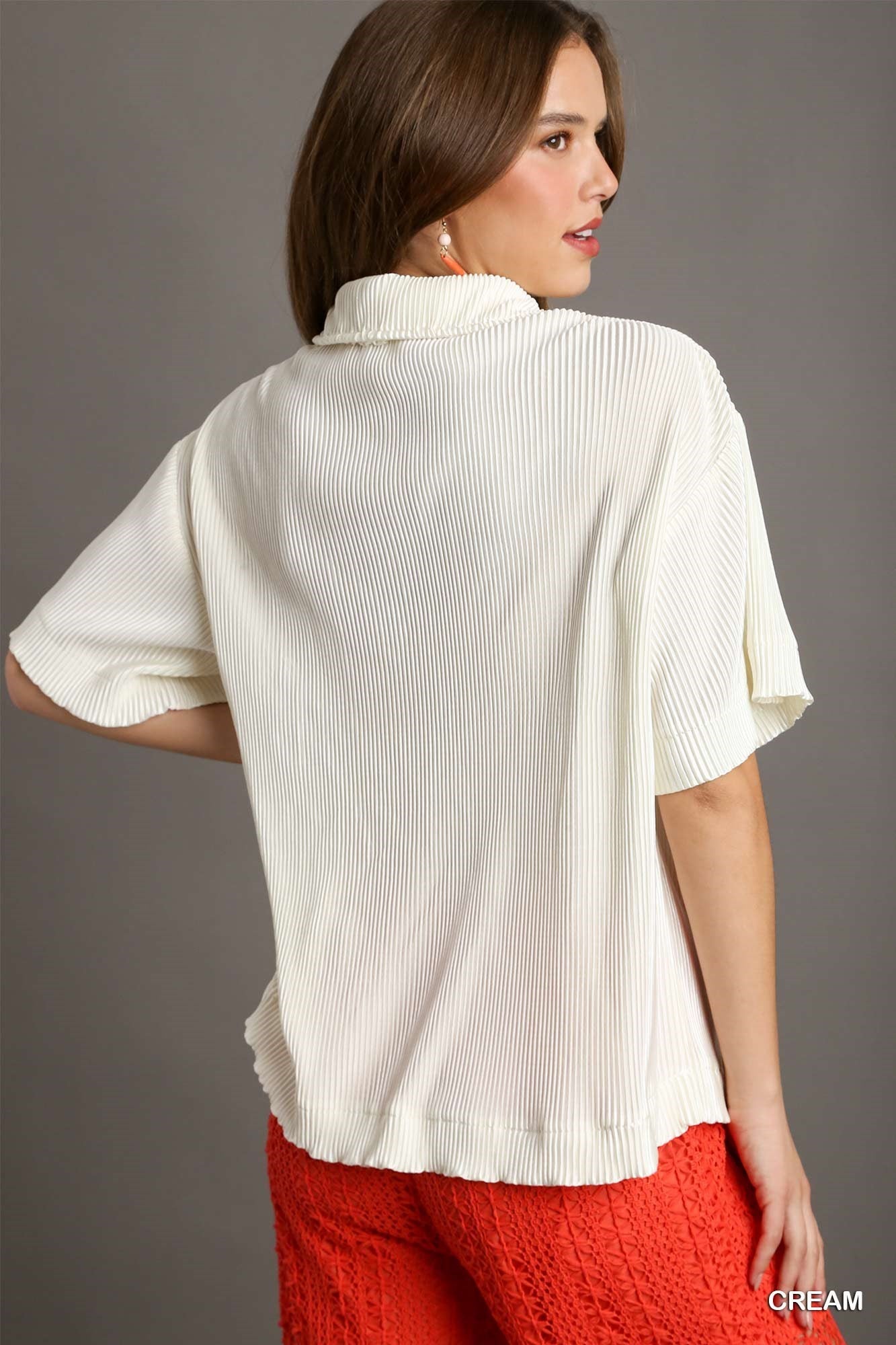 Luna Satin Pleated Button Up