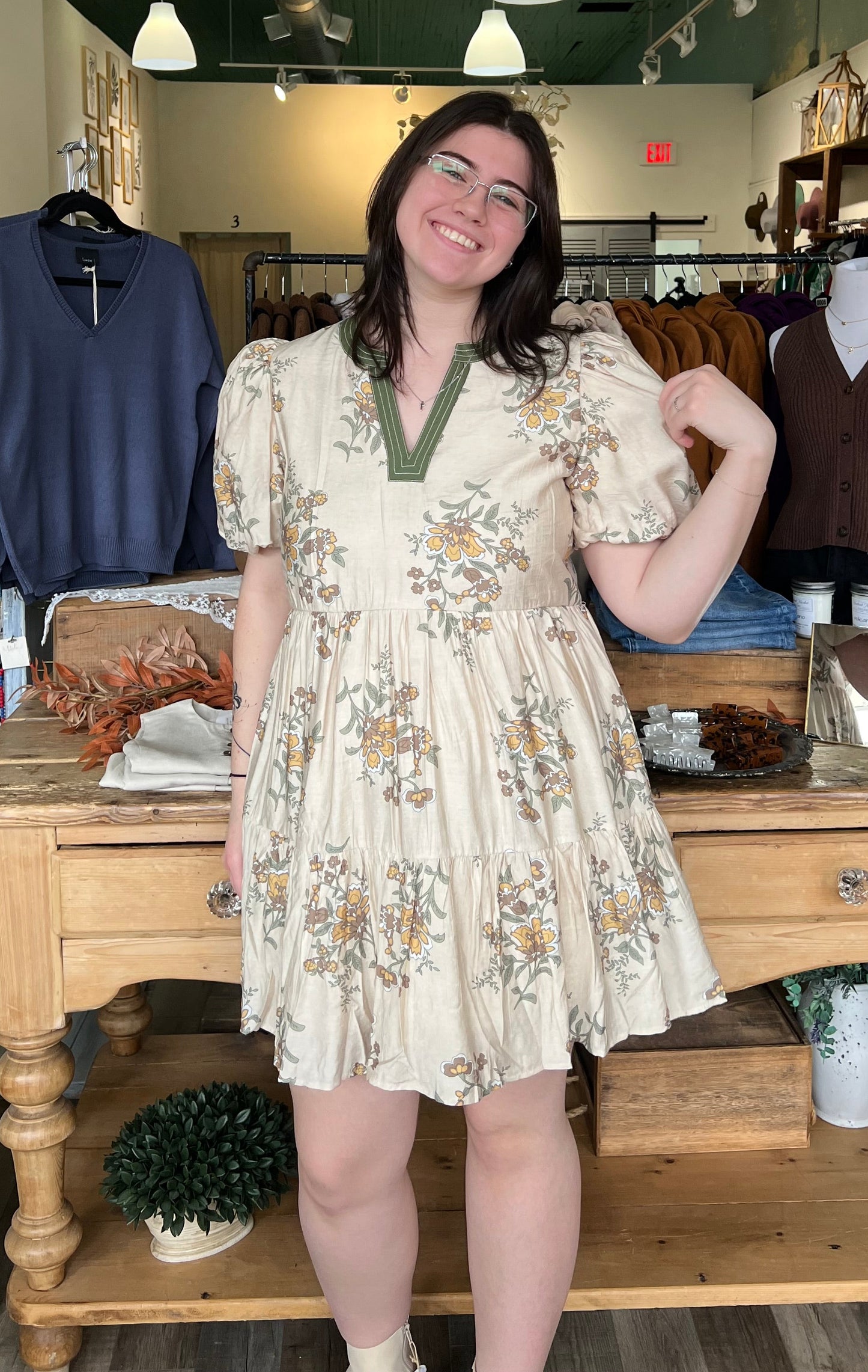 Autumn Brown Floral Mini Dress