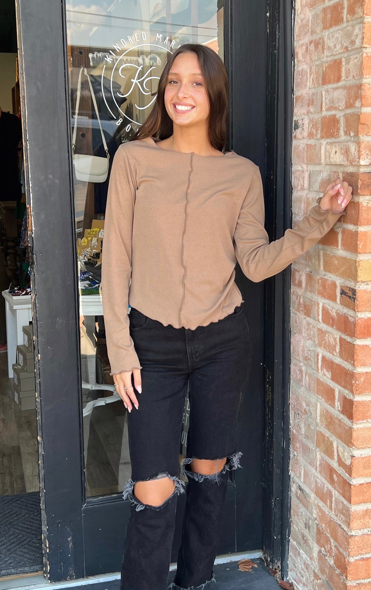 Armani Taupe Ribbed Longsleeve Top
