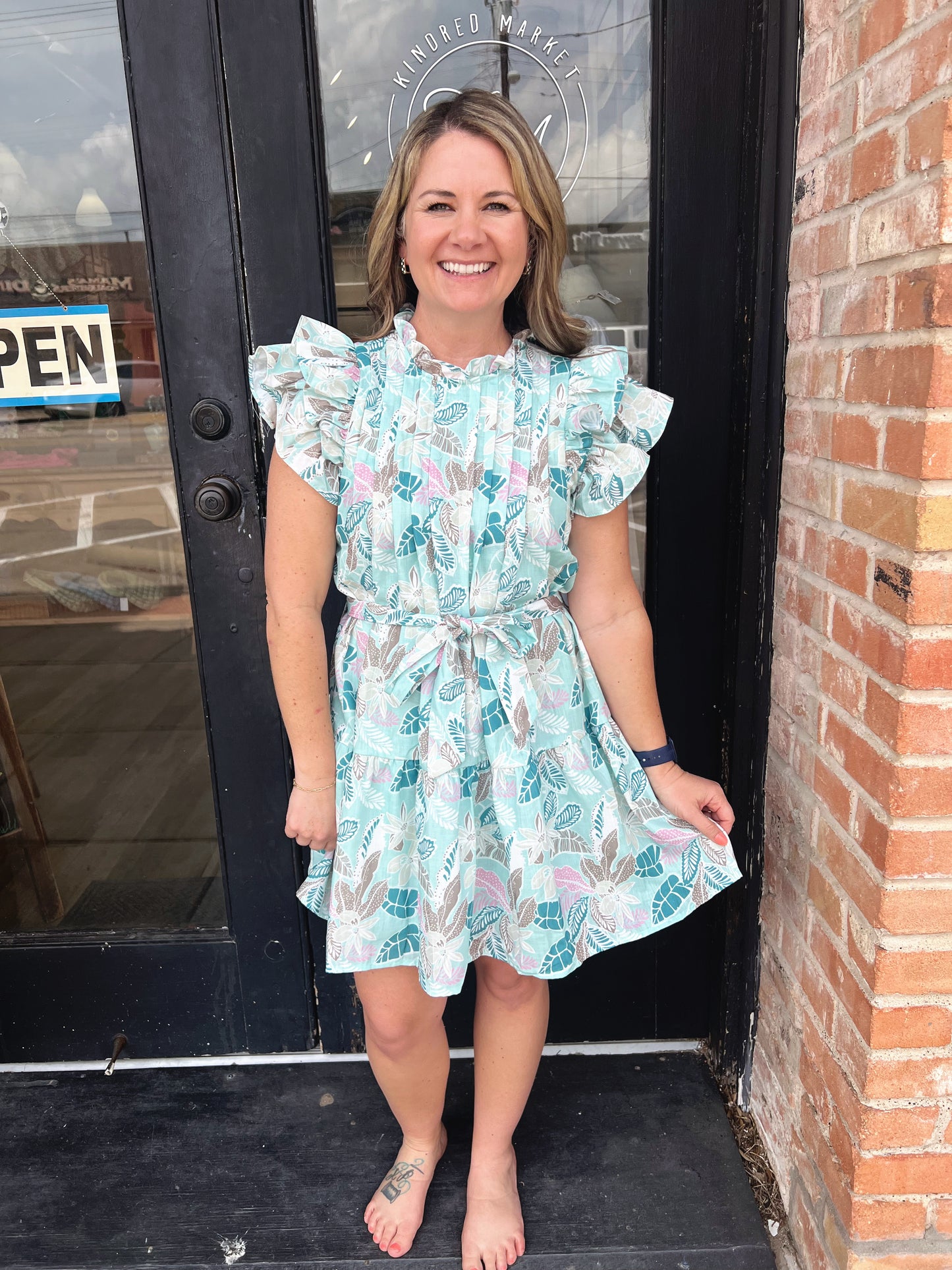 Glinda Teal Pleated Mini Dress