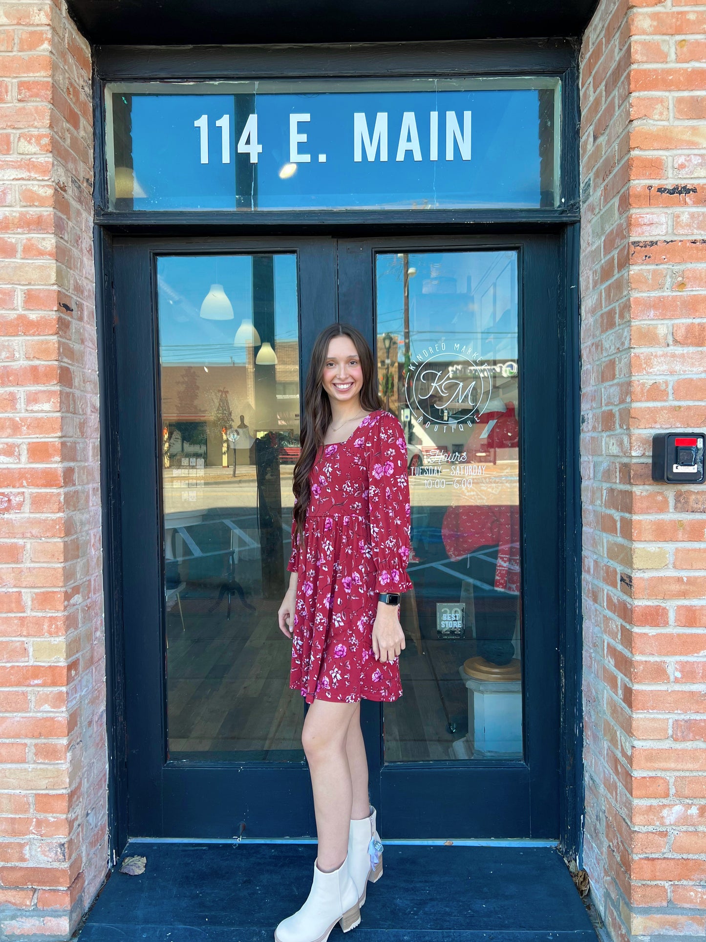 Jenna Burgundy Floral Square Neck Midi Dress
