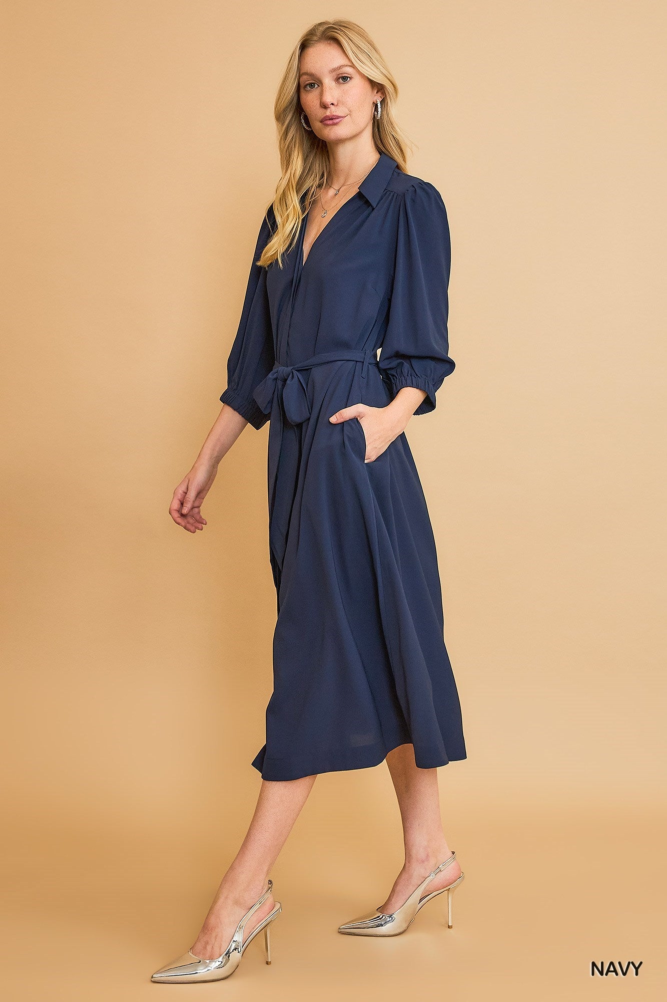 Serenity Navy Button Down Midi Dress