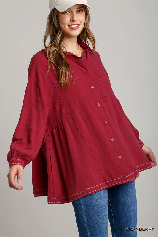 Dahlia Cranberry Button Down