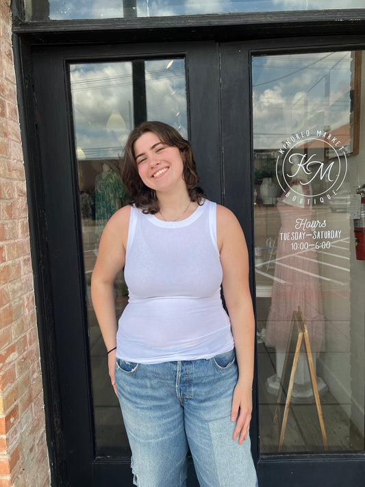 Elise White Ribbed Tank Top