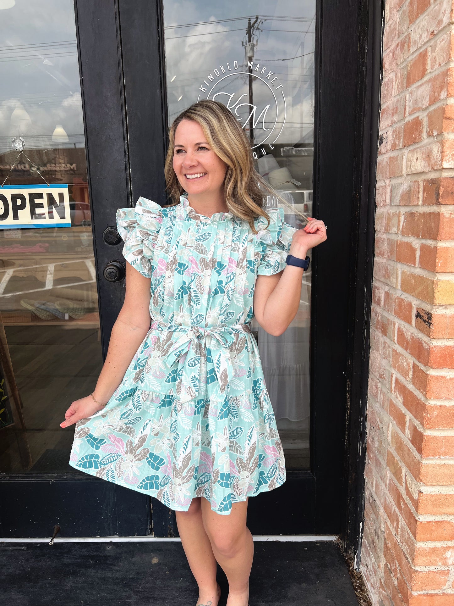 Glinda Teal Pleated Mini Dress