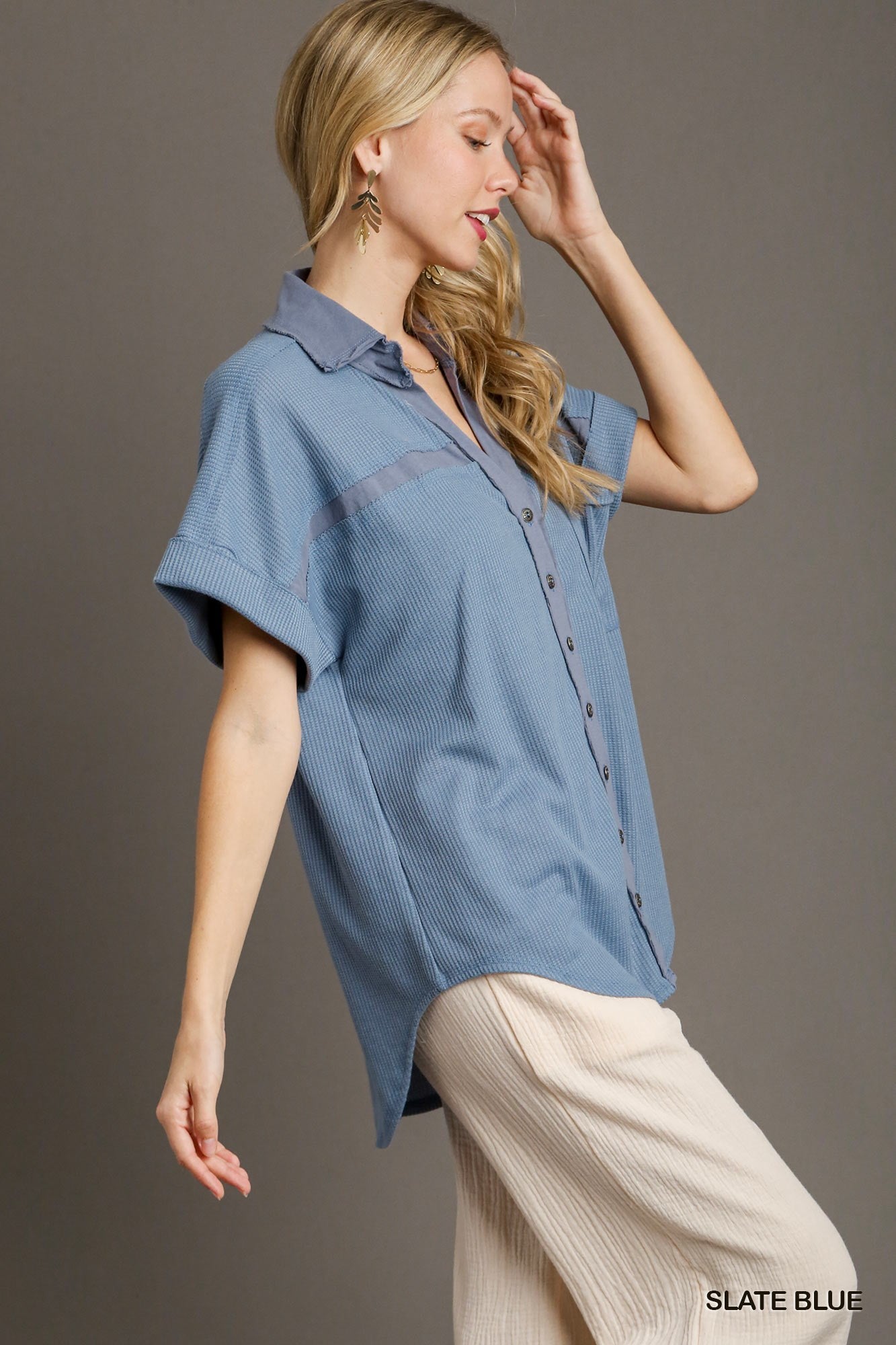 Summer Waffle Knit Button Down