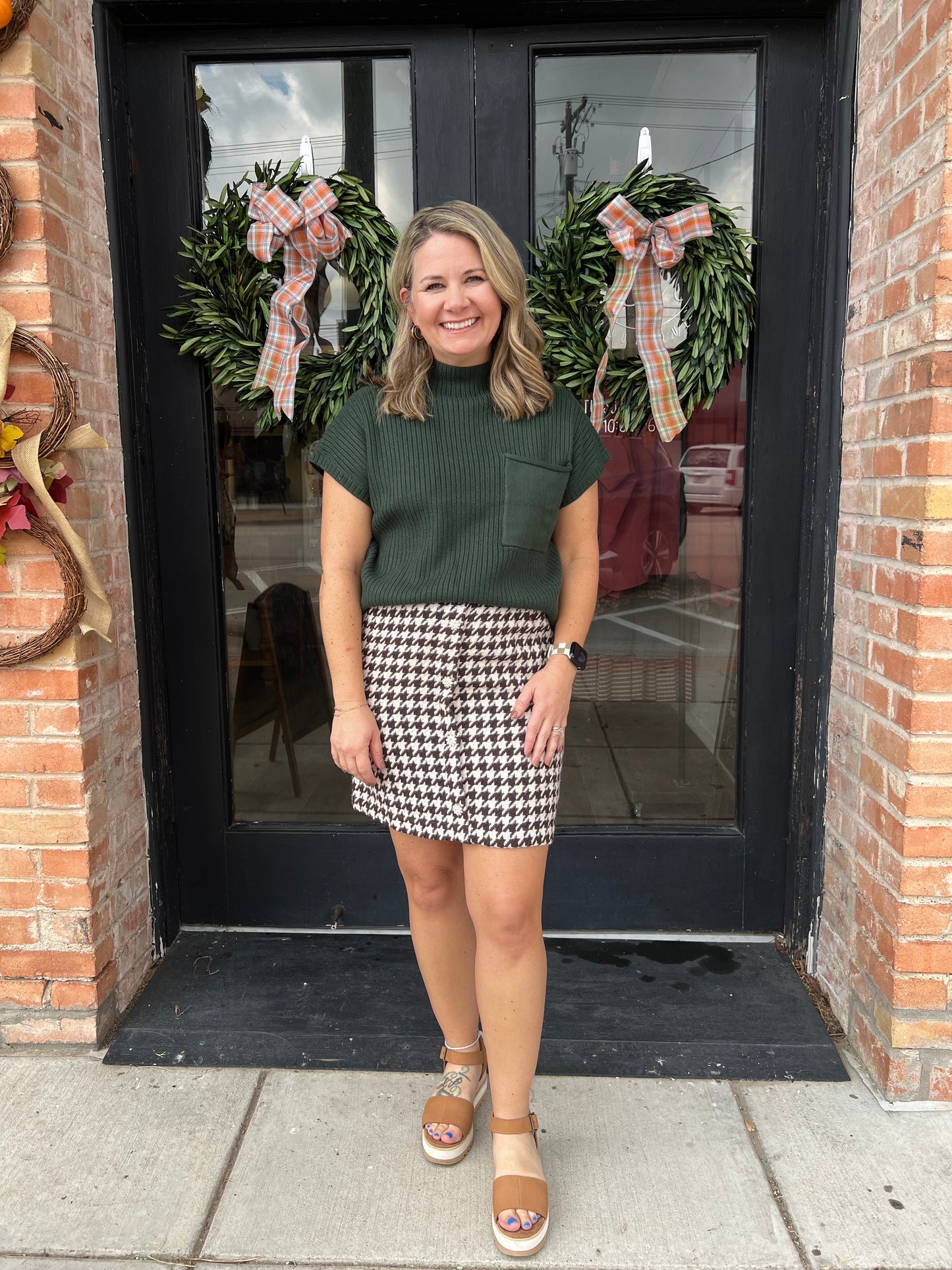 Aster Brown Houndsooth Mini Skirt