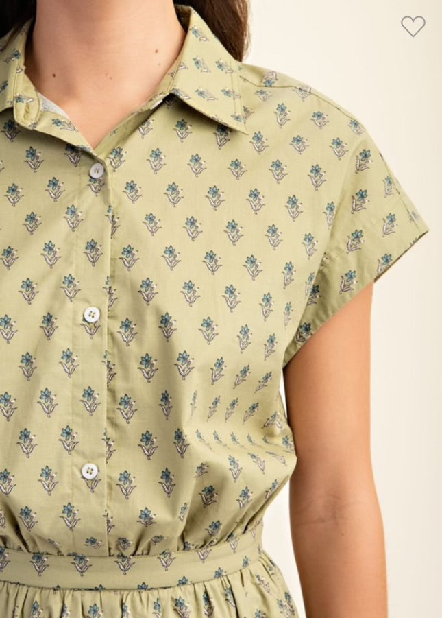 Ruth Cropped Flower Print Button Up Blouse