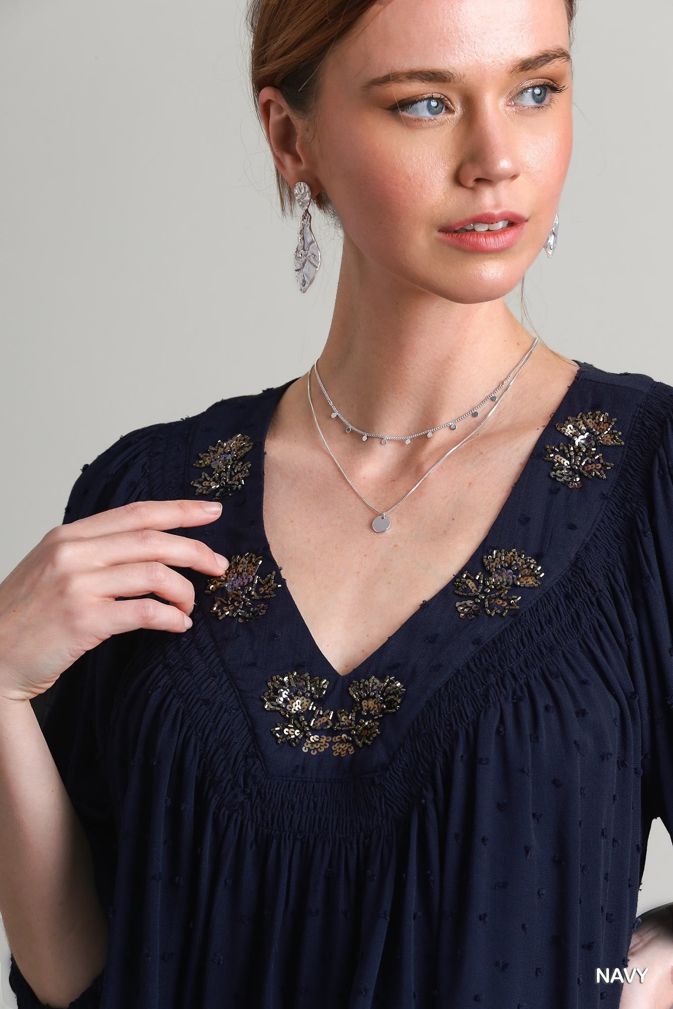 Margot Navy Embellished Top