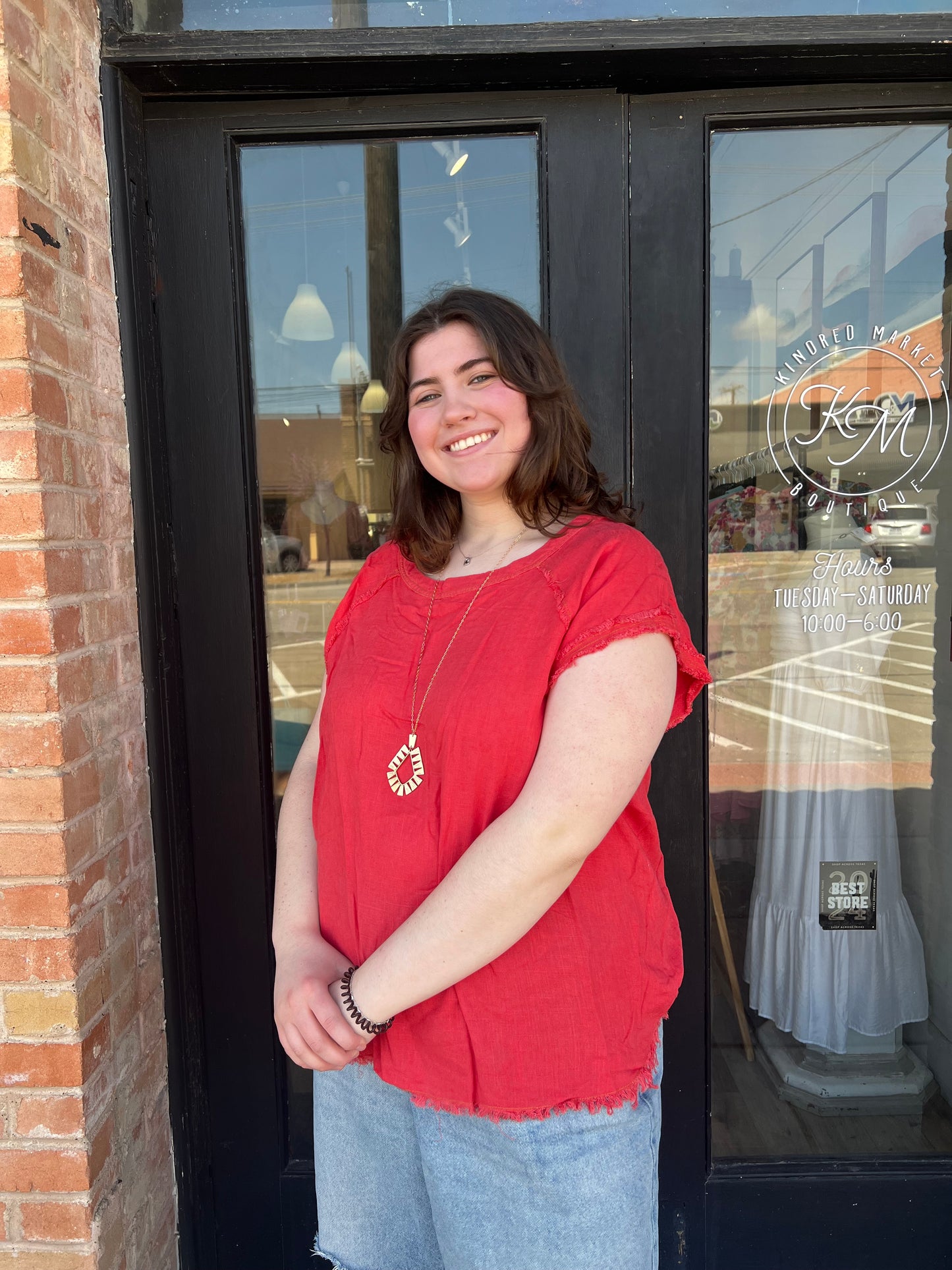 Addison Coral Stitched Blouse