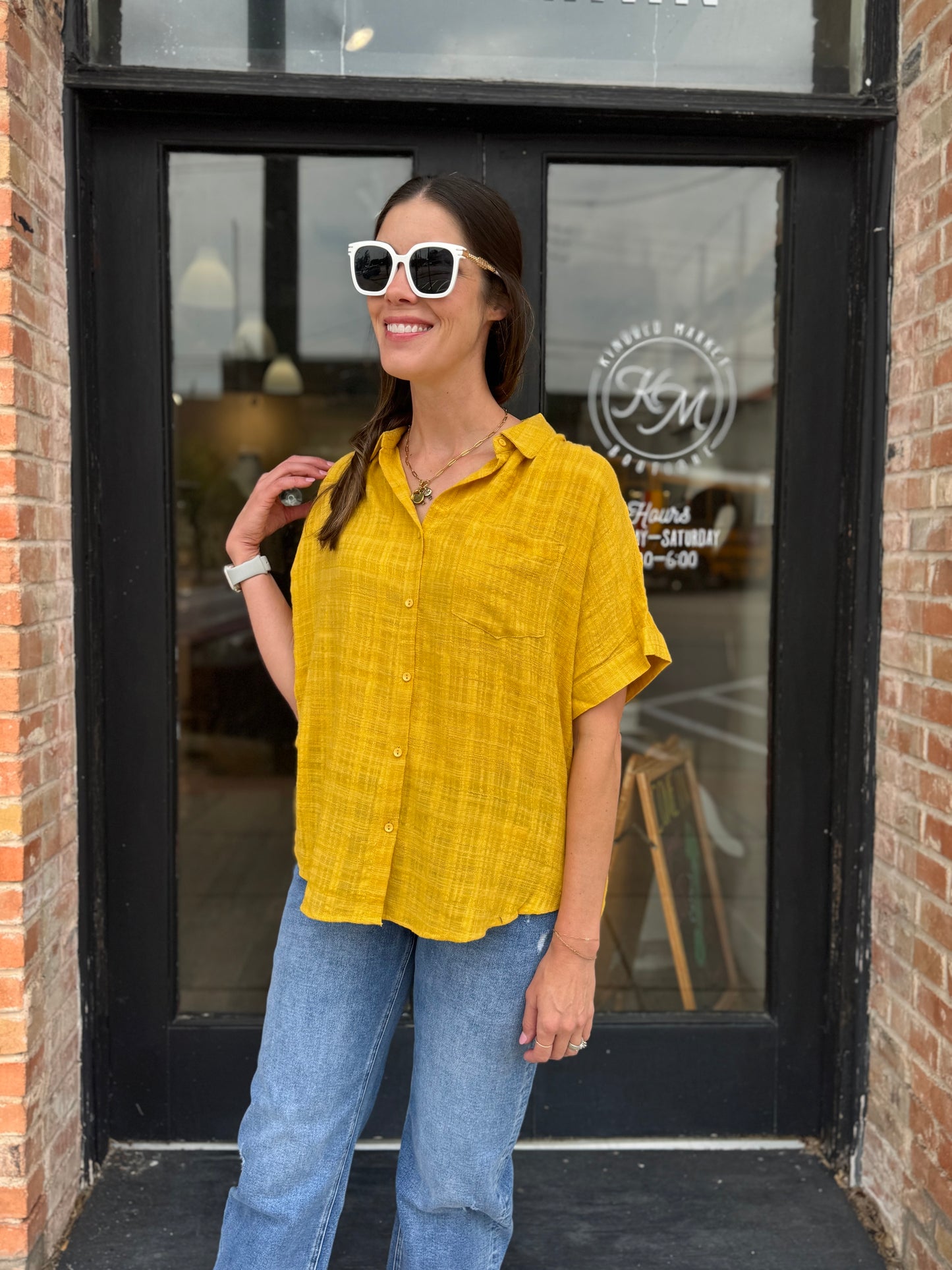 Matilda Honey Yellow Button Up Blouse