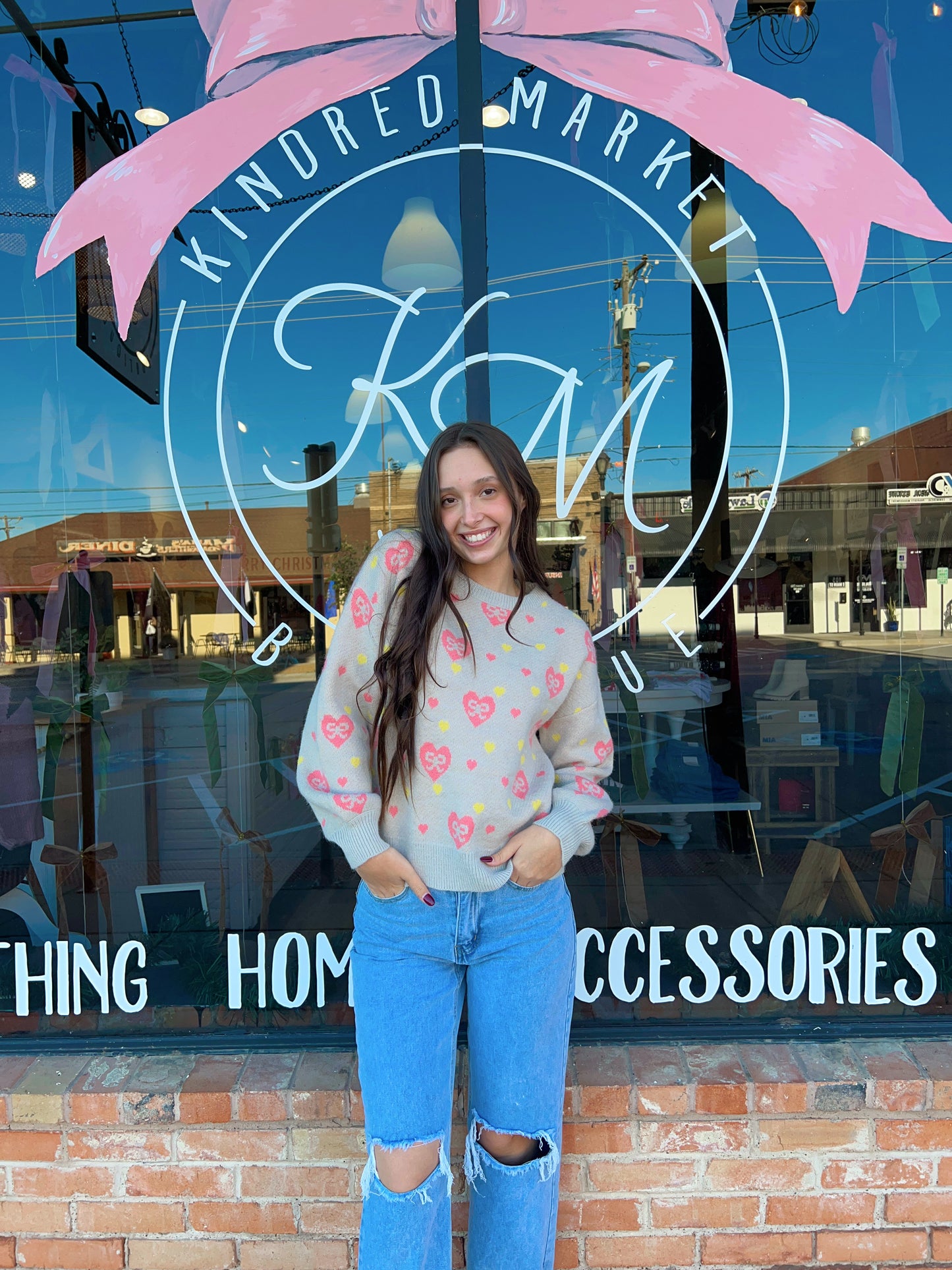 Nora Ribbon Heart Print Sweater