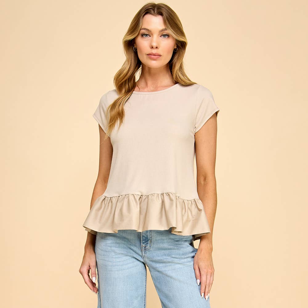 Solid Ribbed Top with Solid Contrast