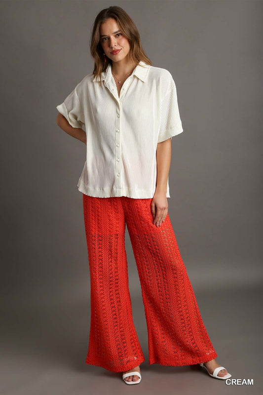 Luna Satin Pleated Button Up