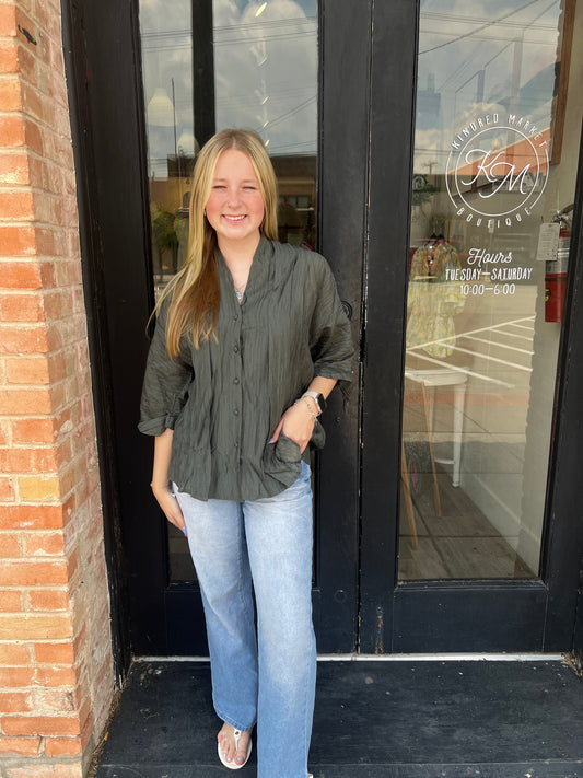 Jade Seaweed Pleated Top