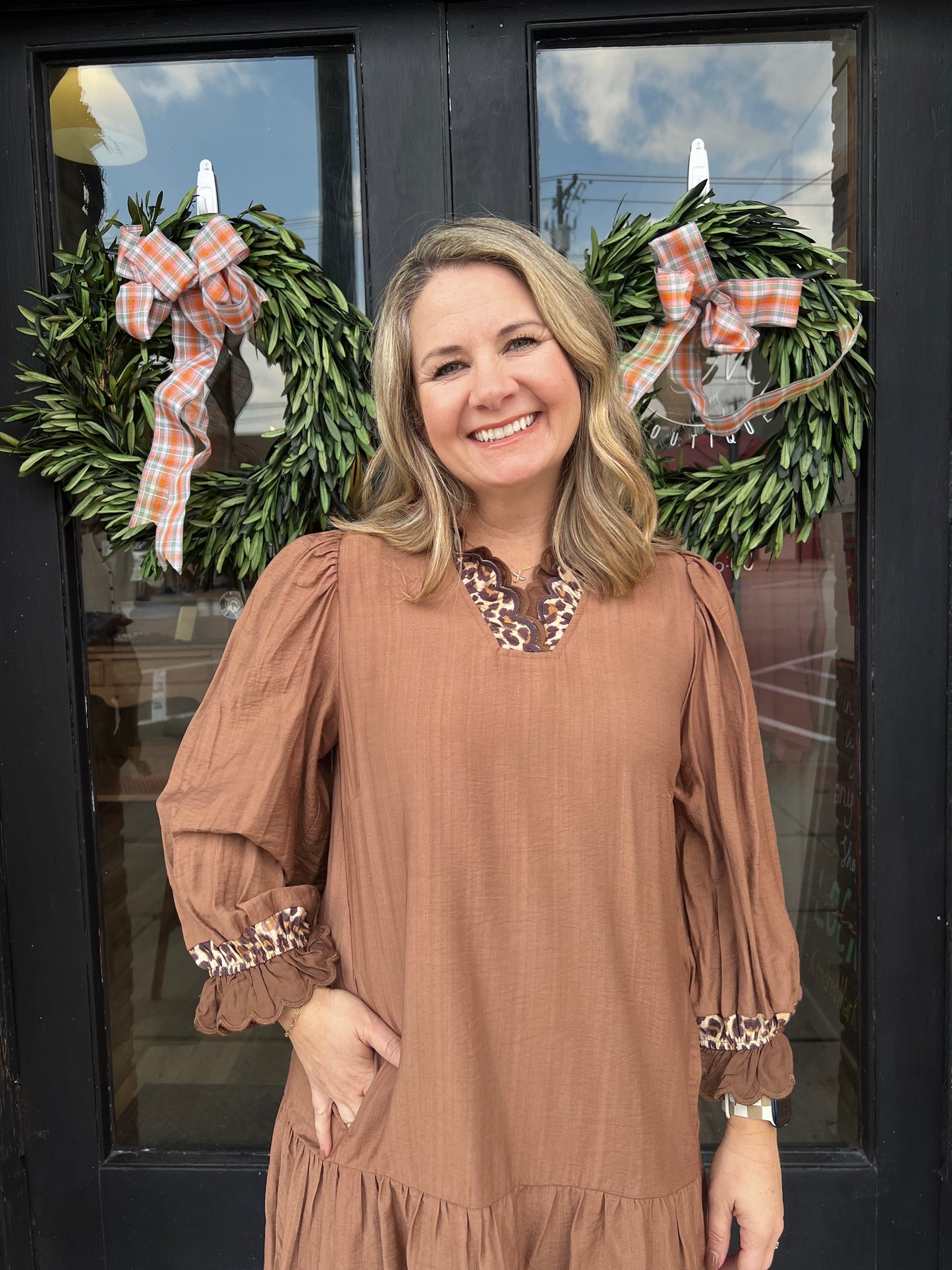 Lili Brown Ruffle Mini Dress