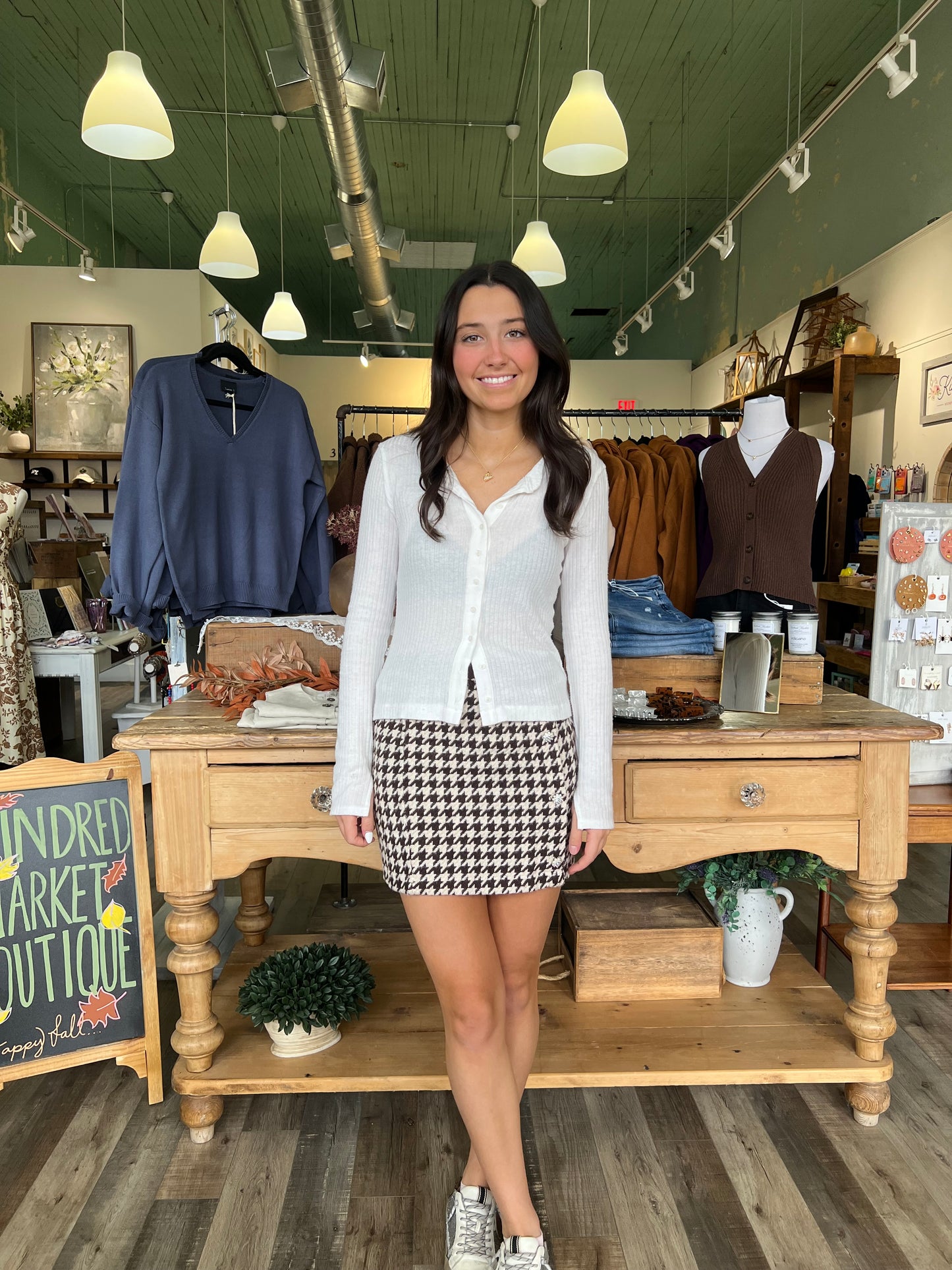 Aster Brown Houndsooth Mini Skirt