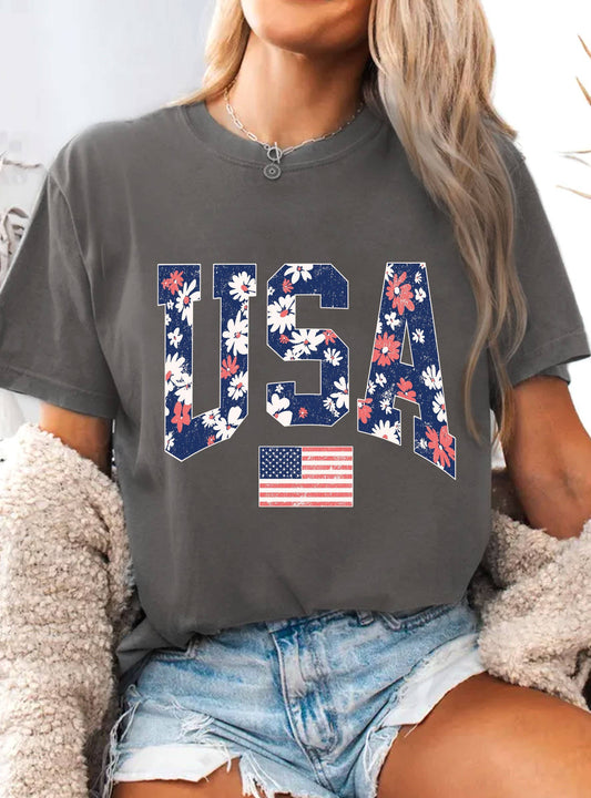 USA FLOWER GRAPHIC TSHIRTS
