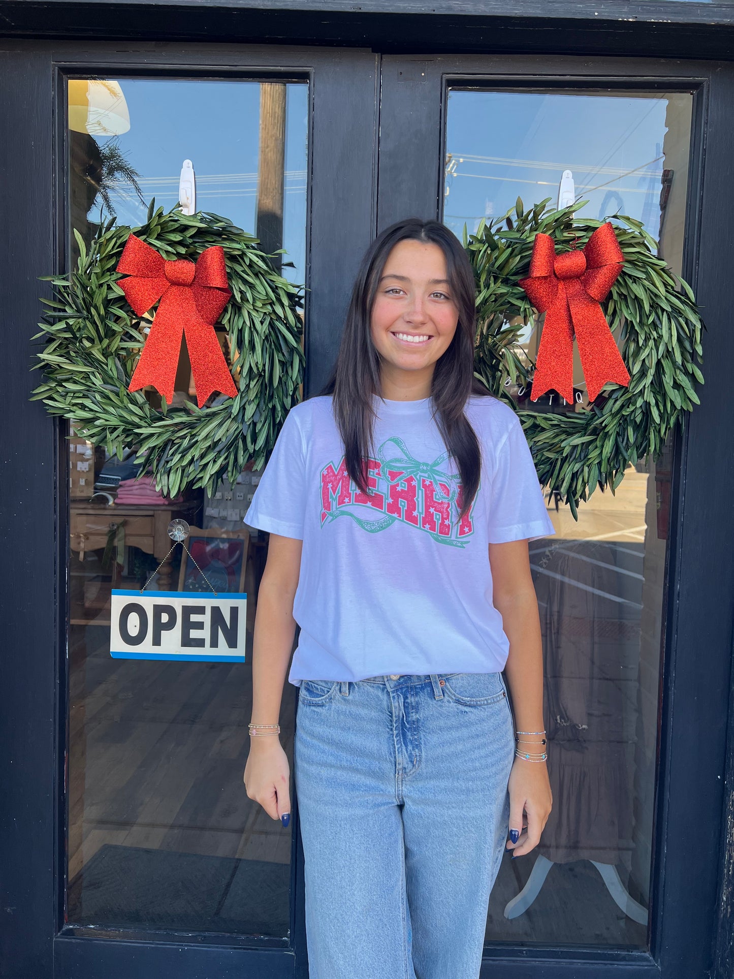 Merry Bow Christmas Graphic Tee