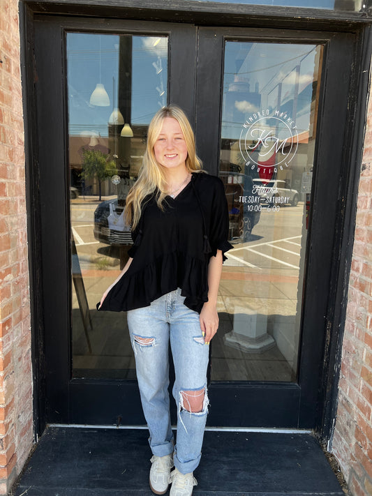 Ashleigh Black Linen Blouse