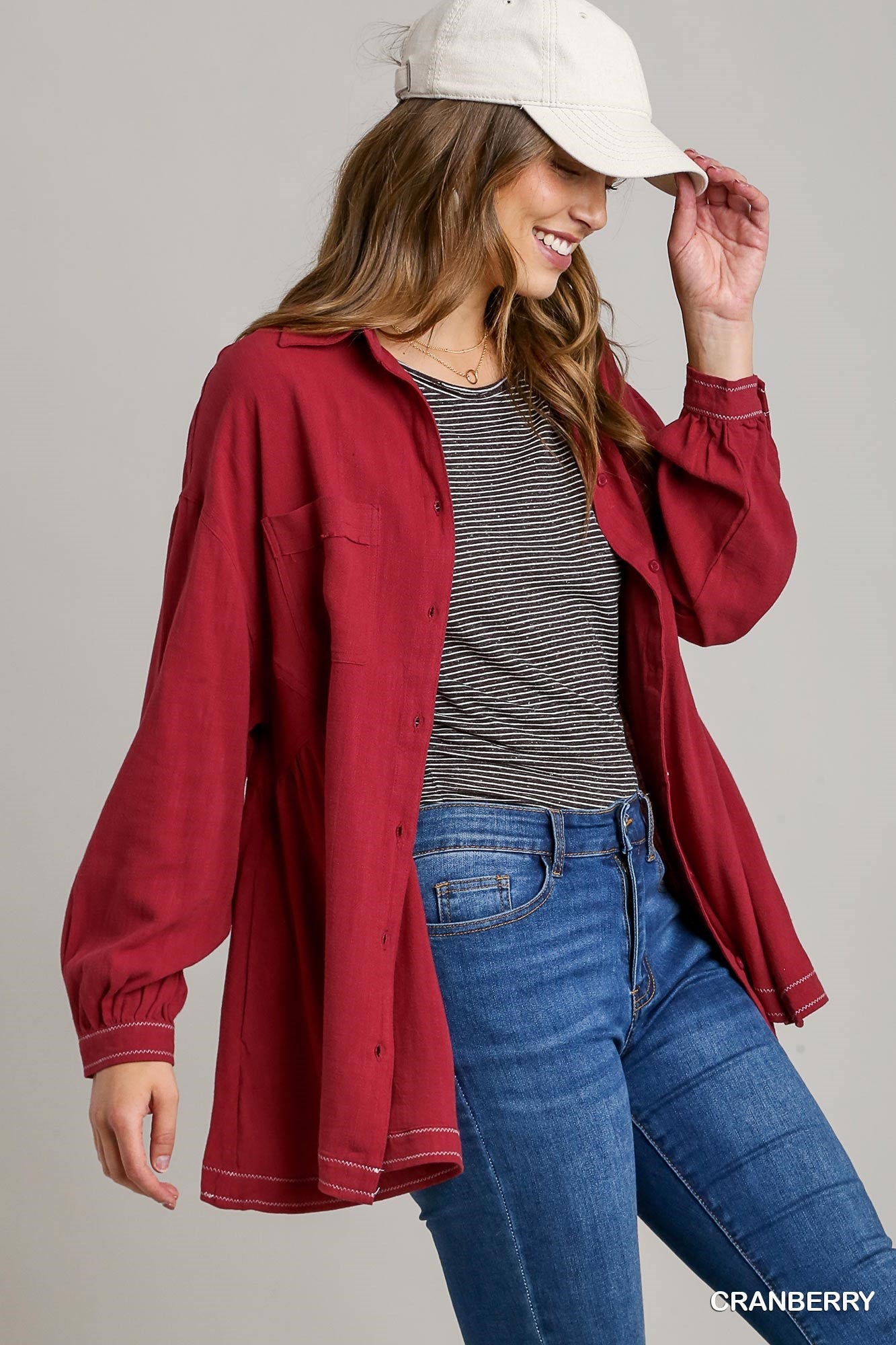 Dahlia Cranberry Button Down