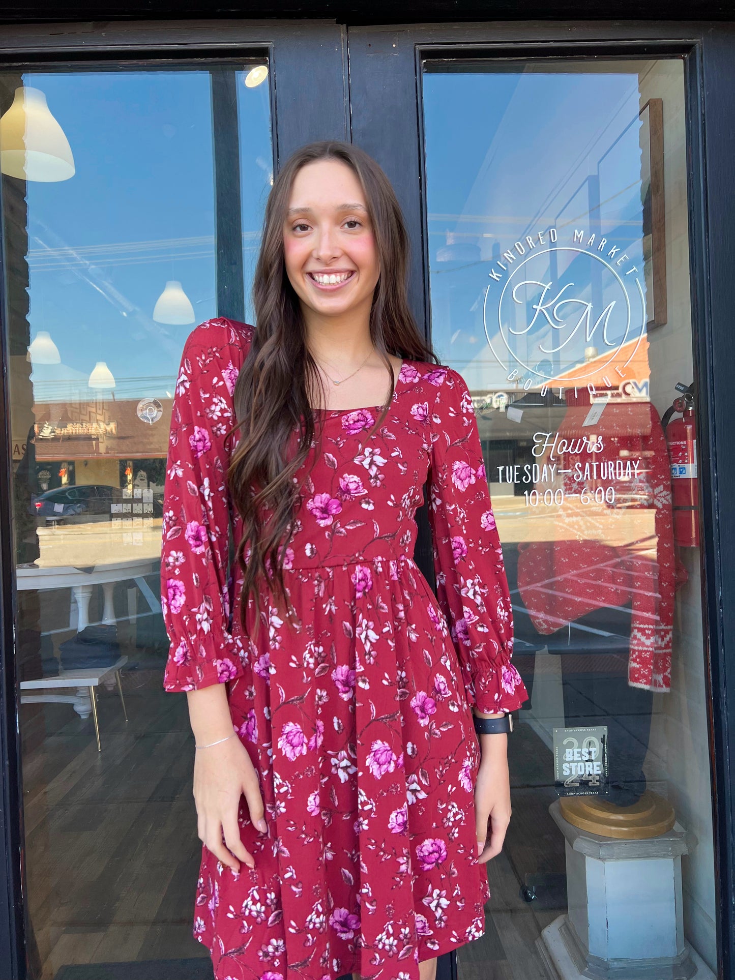 Jenna Burgundy Floral Square Neck Midi Dress