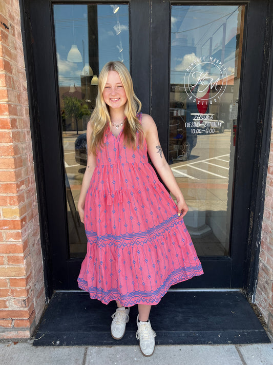 Bonnie Bubblegum Pink Embroidered Maxi Dress