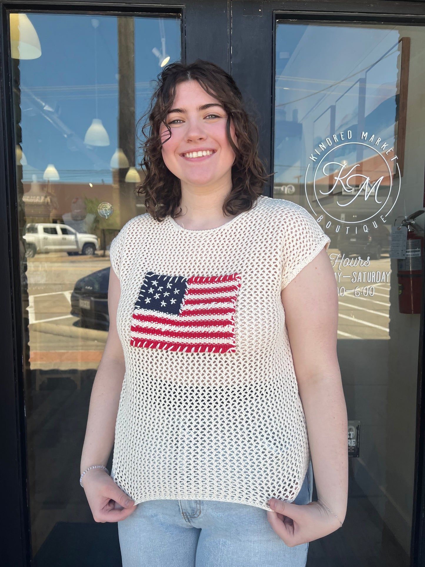 AMERICAN FLAG CROCHET KNIT SWEATER TOP