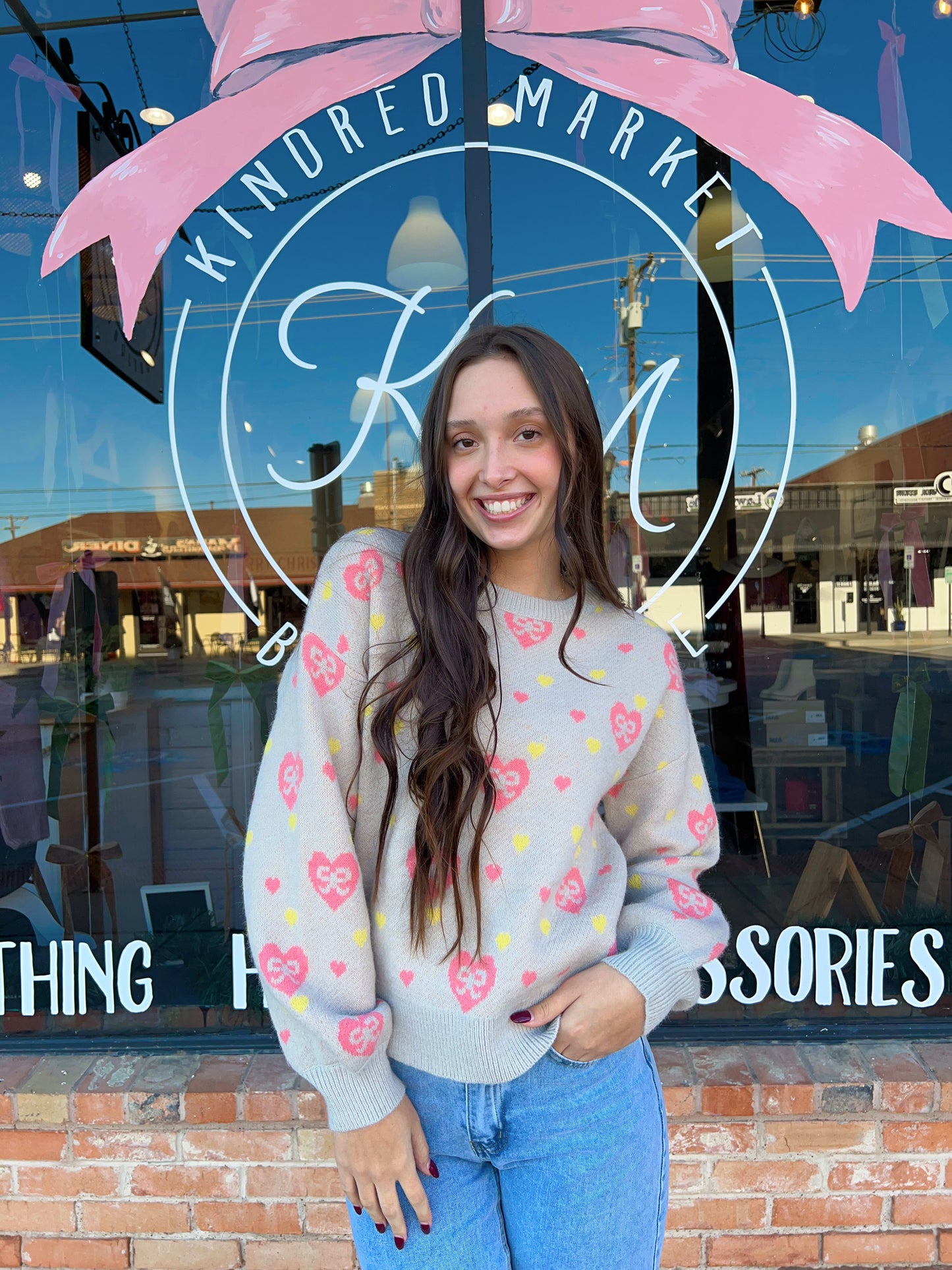 Nora Ribbon Heart Print Sweater