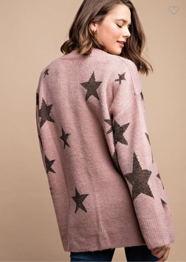 Coraline Dusty Rose Glitter Star Sweater