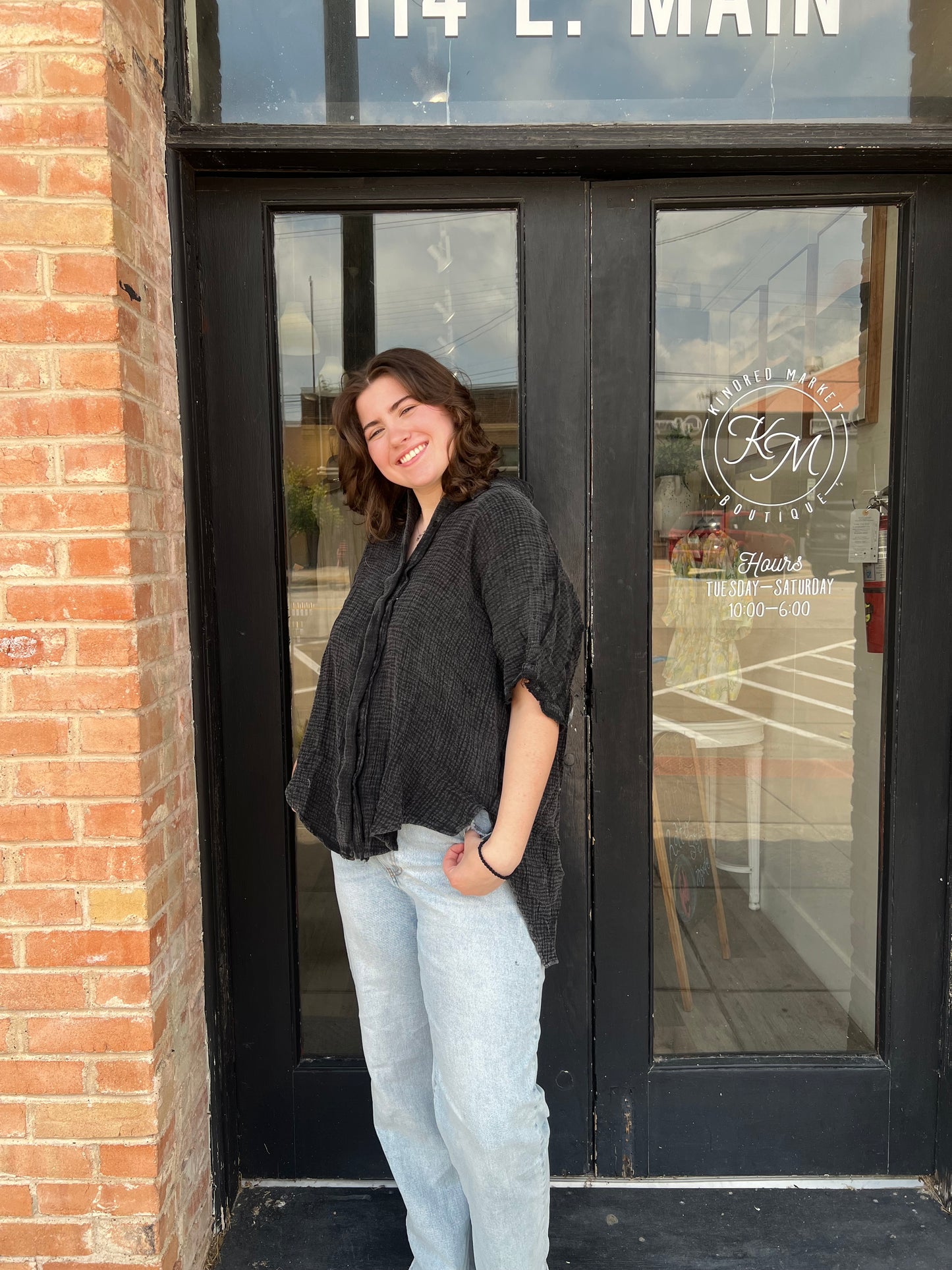 June Ash Balck Button Down