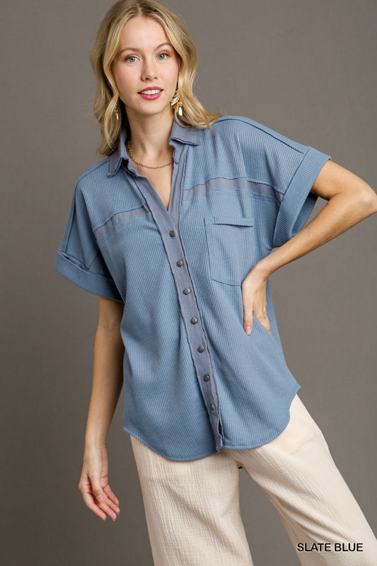 Summer Waffle Knit Button Down